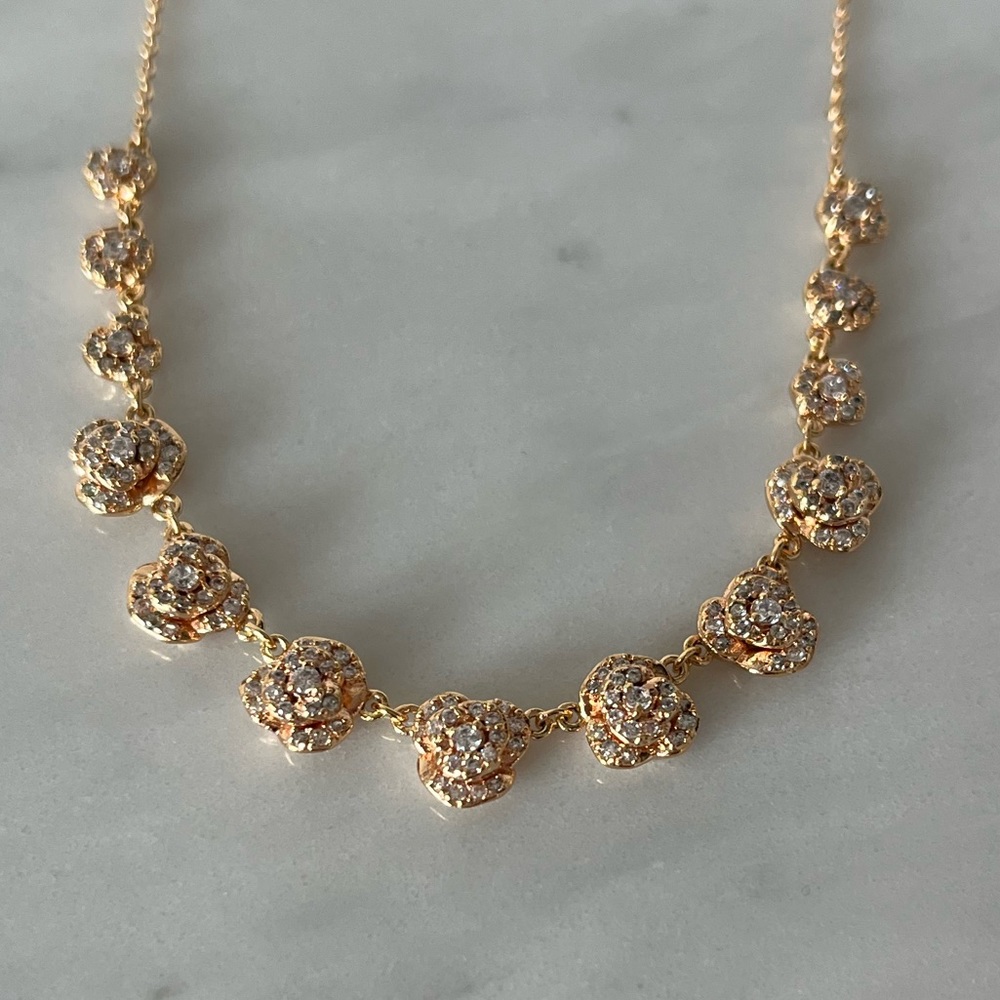Henri Bendel Pavé Rose Gold Rosette Necklace